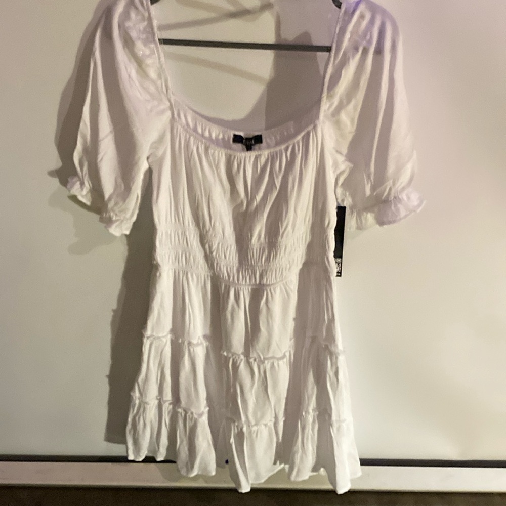 Trixxi White Puff Sleeve Blouse with Ruffled Tiered Design